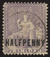 O        63 (100) 1882 ½d Lilac Britannia^, Surcharged "HALFPENNY" SG Type 6, Wmkd CA (reversed), Perf 14,... - Trinidad & Tobago (...-1961)