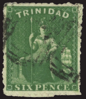 O        20a (35) 1859 6d Yellow-green Britannia^, Unwmkd, Pin-perf 12½, Large Balanced Margins Showing... - Trinité & Tobago (...-1961)