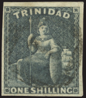 O        17 (29) 1859 1' Indigo Britannia^, Unwmkd, Imperf, Four Large Margins, Lightly Canceled, VF Scott Retail... - Trinidad Y Tobago