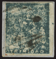 /\       11 (18) 1858 (1d) Slate-blue Lithographed Britannia^, Worn Impression, Imperf, Four Margins, Tied To Piece... - Trinidad Y Tobago