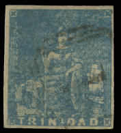 O        9 (13) 1852 (1d) Blue Lithographed Britannia^ On Yellowish Paper, Fine Impression, Imperf, Four Margins,... - Trinité & Tobago (...-1961)