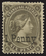 *        107 (142) 1879 1d On 6d Black-brown Q Victoria^ Provisional Overprint SG Type 12 In Black, Scarce, OG, HR,... - Transvaal (1870-1909)