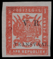 *        59 Var Footnoted (98 Var) 1877 1d Bright Red Coat Of Arms^, On Stout Hard-surfaced Paper, Overprinted... - Transvaal (1870-1909)