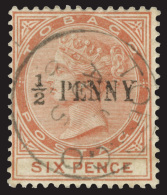 O        28 (28) 1887 ½d On 6d Orange-brown Q Victoria^ Surcharged SG Type 4, Wmkd CA, Perf 14, Quite... - Trinidad & Tobago (...-1961)