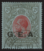 O        4 (66) 1921 2R Red And Black On Blue K George V^ Of East Africa And Uganda Overprinted "G.E.A." SG Type 2,... - Tanganyika (...-1932)