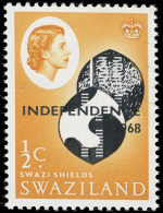 **       143 Var (142a) 1968 ½c Black And Yellow-brown Q Elizabeth II "Independence 1968" Overprint^, ERROR... - Swasiland (...-1967)