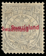 *        9b (10b) 1892 ½d Grey Coat Of Arms Of Transvaal Overprinted "Swazieland", ERROR - Carmine Overprint... - Swasiland (...-1967)