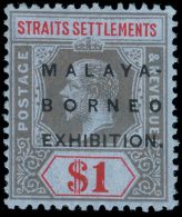 *        165d Var (247b) 1922 $1 Black And Red On Blue Malaya-Borneo Exhibition^ Overprint, Wmkd MCA, Perf 14,... - Straits Settlements