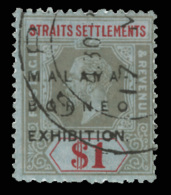 O        165d (247) 1922 $1 Black And Red On Blue Malaya-Borneo Exhibition^ Overprint, Wmkd MCA, Perf 14, The Very... - Straits Settlements