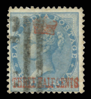 O        1 (1) 1867 1½¢ On ½a Blue Q Victoria Stamp Of India^ Surcharged SG Type 1 In Red, Wmkd... - Straits Settlements