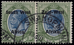 O        14 (14) 1923 10' Blue And Olive-green K George V^ Overprinted With Setting II, Horizontal Bilingual Pair,... - South West Africa (1923-1990)