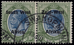 O        14 (14) 1923 10' Blue And Olive-green K George V^ Overprinted With Setting II, Horizontal Bilingual Pair,... - Afrique Du Sud-Ouest (1923-1990)