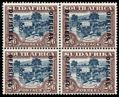 */[+]    O20j Var (O19b, O19) 1947 2'6d Blue And Brown Ox-wagon^ Bi-lingual Block Of Four, Overprinted "OFFICIAL"... - Service