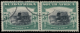O        31c (38a) 1930 5' Black And Green Ox-Wagon^ Outspanned Bilingual Pair, Wmkd Springbok's Head, VARIETY -... - Used Stamps