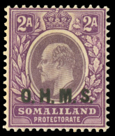 *        O13 (O12) 1904 2a Dull And Bright Purple K Edward VII Official^ Overprinted "O.H.M.S.", Wmkd CA, Only 960... - Somaliland (Protectorate ...-1959)