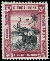 *        163 (178) 1933 5' Black And Purple Wilberforce African Elephant^, Wmkd Script CA (upright), Perf 12,... - Sierra Leone (...-1960)