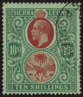 O        137 (146) 1927 10' Red And Green On Green K George V And Elephant^ On Chalk-surfaced Paper, Die II, Wmkd... - Sierra Leone (...-1960)