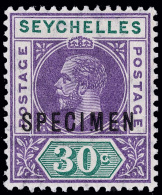 S        69 Var (77s Var) 1912-13 30¢ Violet And Green K George V^ Keyplate, "SPECIMEN" Overprint With... - Seychelles (...-1976)