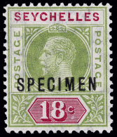 S        68 Var (76s Var) 1912-13 18¢ Sage-green And Carmine K George V^ Keyplate, "SPECIMEN" Overprint With... - Seychelles (...-1976)