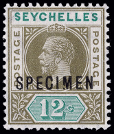 S        66 Var (74s Var) 1912-13 12¢ Olive-sepia And Dull Green K George V^ Keyplate, "SPECIMEN" Overprint... - Seychelles (...-1976)