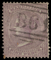 O        A10 (Z10) 1860-63 9d Dull Purple Q Victoria Of Mauritius Used In Seychelles^, Unwmkd, Perf 14, With "B 64"... - Mauritius (...-1967)