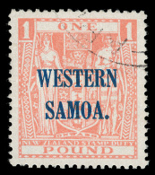 O        198 (210) 1948 £1 Pink Coat Of Arms Postal Fiscal Of New Zealand^ Overprinted "WESTERN SAMOA." SG... - Samoa