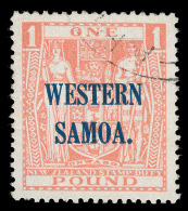 O        198 (210) 1948 £1 Pink Coat Of Arms Postal Fiscal Of New Zealand^ Overprinted "WESTERN SAMOA." SG... - Samoa (Staat)