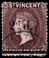 O        57a (54a) 1890 2½d On 4d Chocolate Q Victoria^, VARIETY - No Fraction Bar (row 1, Pos 7 Or Row 2,... - St.Vincent (...-1979)