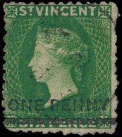 O        32 (34) 1881 1d On 6d Bright Green Q Victoria^, Wmkd Star (sideways), Perf  11 To 12½, Provisional... - St.Vincent (...-1979)