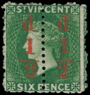 *        31a (33a) 1881 ½d On Half 6d Bright Green Q Victoria^, Surcharge SG Type 4, VARIETY - Unsevered... - St.Vincent (...-1979)