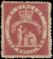 *        29 (32) 1880 5' Rose-red Seal Of The Colony^, Wmkd Small Star, Perf 11 To 12½, Only 2,000 Printed... - St.Vincent (...-1979)