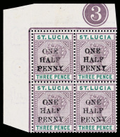*/[+]    40 (56) 1892 ½d On 3d Dull Mauve And Green Q Victoria Surcharged,^ Die II, Wmkd CA, Perf 14, Top... - St.Lucie (1979-...)