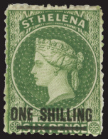 *        23 (18) 1868 1' On 6d Deep Yellow-green Q Victoria^ Surcharged SG Type B (short Thick Bar), Wmkd CC, Perf... - Isla Sta Helena