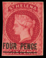 *        10 (5) 1863 4d On 6d Carmine Q Victoria, Surcharged "FOUR PENCE"^ (SG Type 3) With Bar... - Sainte-Hélène