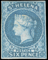 *        1 (1) 1856 6d Blue Q Victoria^, Wmkd Large Star, Imperf, Four Margins, OG,HR, VF Scott Retail... - St. Helena