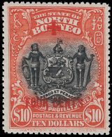 **       B47 (252) 1918 $10+4¢ Black And Brick-red Coat Of Arms^ With SG Type 70 Surcharge In Red, Perf... - North Borneo (...-1963)