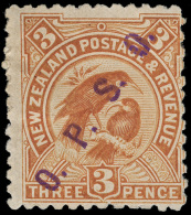 *        O12 (O31) 1902 3d Yellow-brown Huia Bird^, Violet "O.P.S.O." Handstamp, Perf 11, Extremely Rare And Seldom... - Service