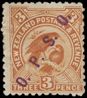 *        O12 (O31) 1902 3d Yellow-brown Huia Bird^, Violet "O.P.S.O." Handstamp, Perf 11, Extremely Rare And Seldom... - Dienstmarken