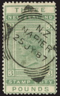 O        AR21 (unlisted) 1903-15 £3 Green Q Victoria Postal Fiscal^, Wmkd NZ And Star Close (Scott Type 61),... - Fiscaux-postaux