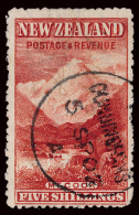 O        120 Var (329) 1906 5' Vermilion Mt. Cook^, Wmkd Single-lined NZ And Star Close Together (sideways), Perf... - Oblitérés