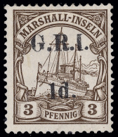 *        30 Var (64c) 1915 1d On 3pf Brown Marshall Islands Yacht^ Overprinted "G.R.I. 1d" (6mm) Setting, Gibbs... - Marshall-Inseln