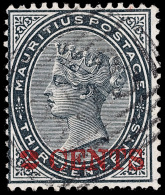 O        84 (117) 1887 2¢ On 13¢ Slate Q Victoria^ Surcharged SG Type 31 In Red, Local Printing, As There... - Maurice (...-1967)