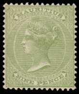 *        38 (66) 1872 9d Yellow-green Q Victoria^, Wmkd CC, Perf 14, A Very Rare Perfectly Centered Example (as... - Mauritius (...-1967)
