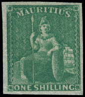 *        21 (35) 1861 1' Yellow-green Britannia^, Imperf, Four Full Margins, OG, HR, VF Scott Retail $675…SG... - Mauricio (...-1967)