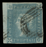 O        14 (37) 1859 2d Blue Q Victoria, Early Impression^, Imperf,  Margins Close To Full (tiny Nick At Top... - Mauritius (...-1967)