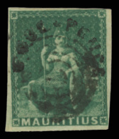 O        12 (26) 1858 4d Green Britannia Surcharged In Black^ "FOUR-PENCE" SG Type 4, Imperf, Four Margins (close... - Mauricio (...-1967)