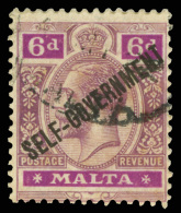 O        91 (119) 1922 6d Dull And Bright Purple K George V^ On Chalk-surfaced Paper, Overprinted "SELF-GOVERNMENT"... - Malta (...-1964)