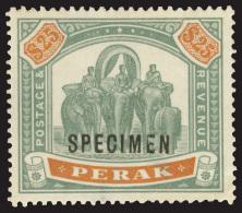 S        61 Var Listed (80s) 1899 $25 Green And Orange Elephants^ Overprinted "SPECIMEN", Wmkd CC, Perf 14,... - Perak