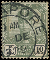 O        101-22 (103-25) 1922-40 1¢-$10 Sultan Ibrahim^, Wmkd Script CA, Perf 14, Cplt (23), Scarce, Lightly... - Johore