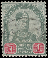 O        18-24 (21-27) 1891-94 1¢-$1 Sultan Aboubakar^, Unwmkd, Perf 14, Cplt (7), Lightly Canceled, F-VF... - Johore